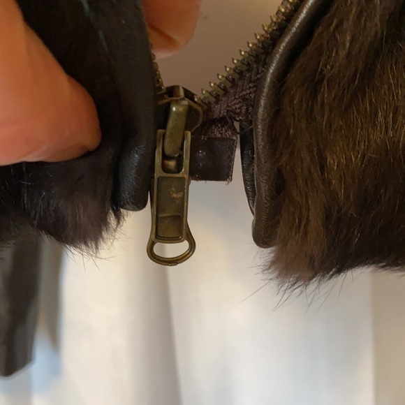 Cropped Brown vintage real rabbit fur jacket with 2-way zipper BEBE brand - Picture 4 of 6